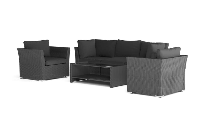 Wisconsin Premium Lounge-ryhmä Ulkokäyttöön 5-hengen Polyrottinkia - Musta - Puutarhakalusteet - Terassiryhmät - Oleskeluryhmät