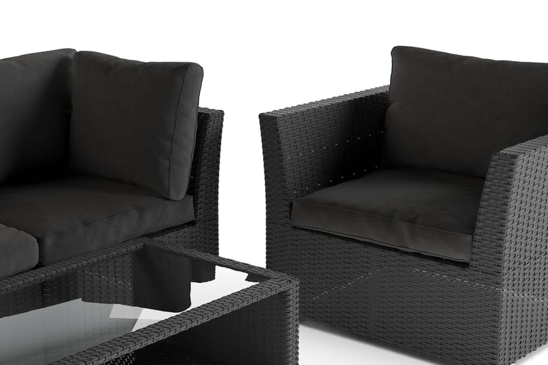 Wisconsin Premium Lounge-ryhmä Ulkokäyttöön 5-hengen Polyrottinkia - Musta - Puutarhakalusteet - Terassiryhmät - Oleskeluryhmät