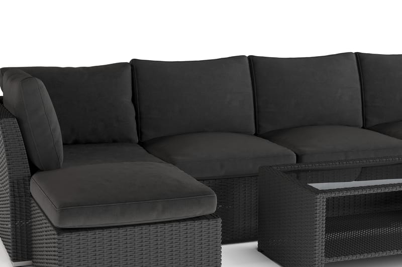 Wisconsin Premium Lounge-ryhmä Ulkokäyttöön 7-hengen Polyrottinkia - Musta - Puutarhakalusteet - Terassiryhmät - Sohvaryhmät ulos