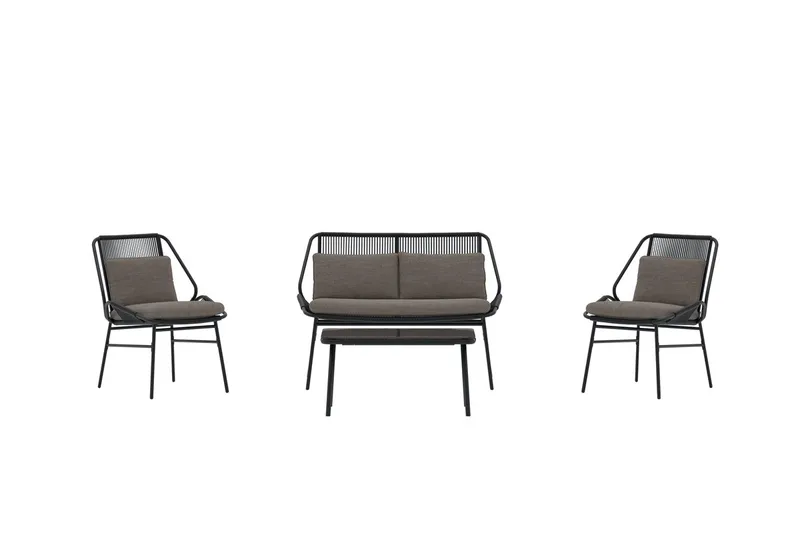 Zakynthos oleskeluryhmä 2-istuttava sohva + 2 nojatuolia pöydällä ulkokäyttöön - Musta - Puutarhakalusteet - Terassiryhmät - Oleskeluryhmät