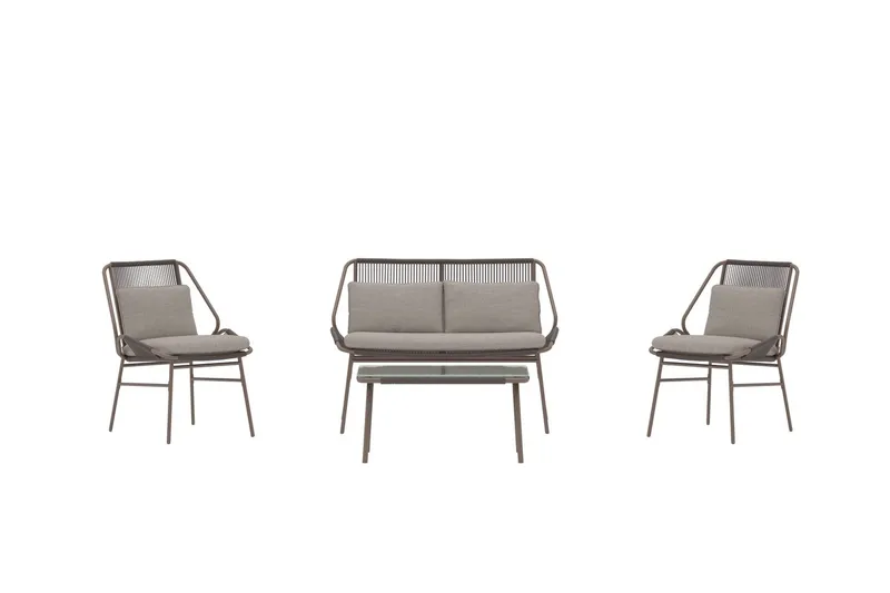 Zakynthos oleskeluryhmä 2-istuttava sohva + 2 nojatuolia pöydällä ulkokäyttöön - Ruskea - Puutarhakalusteet - Terassiryhmät - Oleskeluryhmät