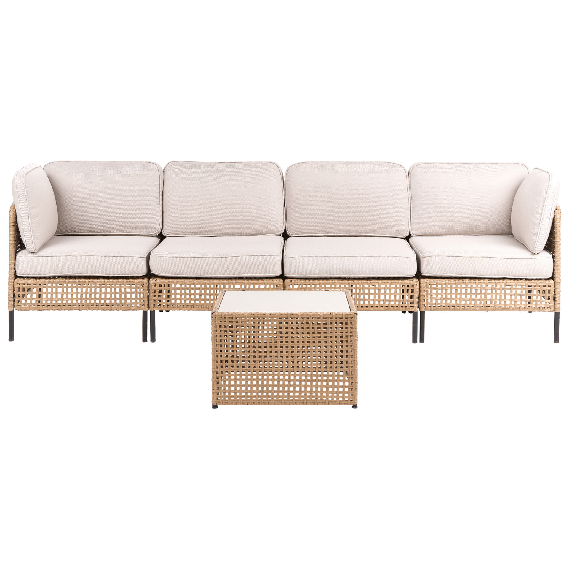 Sohva ulos pöydällä 4-istuttava Omegana modulaarinen polyrottinki - Beige/Musta