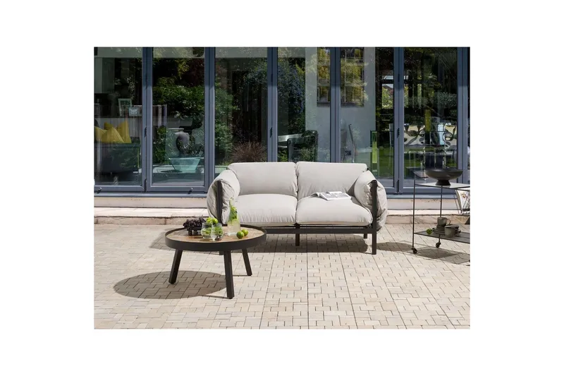 2-sitssoffa Beliani Esperia Grey, Black - Puutarhakalusteet - Ulkosohva & puutarhapenkki - Puutarhasohva