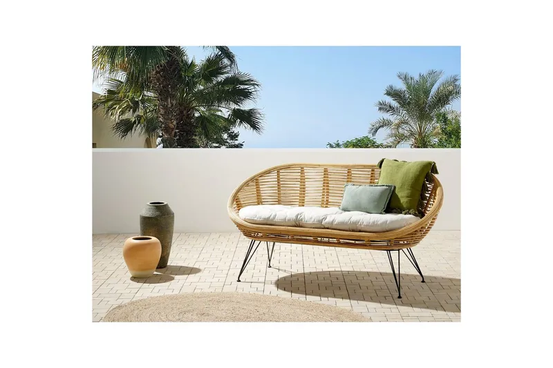 2-sitssoffa Beliani Maratea Natural||Black||Beige - Puutarhakalusteet - Ulkosohva & puutarhapenkki - Puutarhasohva