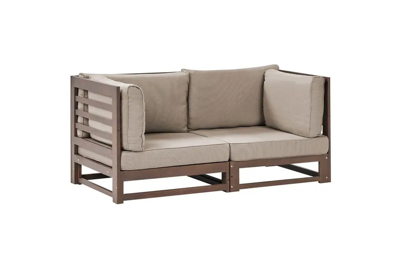 2-sitssoffa Beliani Trani Ljus trä/grått/beige Dark wood||Grey||Beige - Puutarhakalusteet - Ulkosohva & puutarhapenkki - Puutarhasohva