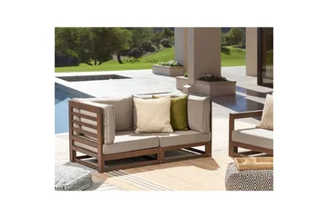 2-sitssoffa Beliani Trani Ljus trä/grått/beige Dark wood||Grey||Beige - Puutarhakalusteet - Ulkosohva & puutarhapenkki - Puutarhasohva