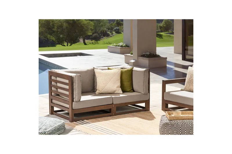 2-sitssoffa Beliani Trani Ljus trä/grått/beige Dark wood||Grey||Beige - Puutarhakalusteet - Ulkosohva & puutarhapenkki - Puutarhasohva