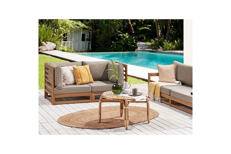 2-sitssoffa Beliani Trani Ljus trä/grått/beige Light wood||Grey||Beige - Puutarhakalusteet - Ulkosohva & puutarhapenkki - Puutarhasohva