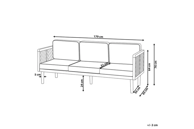 3-sitssoffa Beliani Baratti Light wood||Beige - Puutarhakalusteet - Ulkosohva & puutarhapenkki - Puutarhasohva