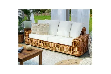 3-sitssoffa Beliani Forli Natural||Beige||White - Puutarhakalusteet - Ulkosohva & puutarhapenkki - Puutarhasohva