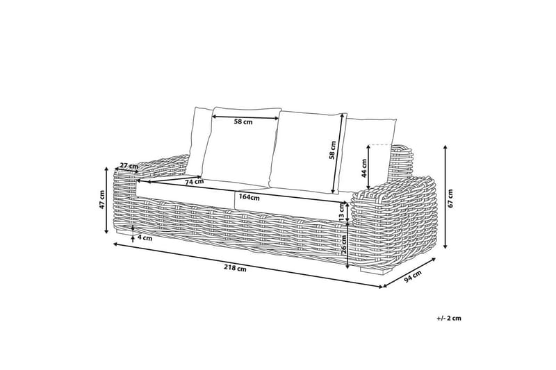 3-sitssoffa Beliani Forli Natural||Beige||White - Puutarhakalusteet - Ulkosohva & puutarhapenkki - Puutarhasohva