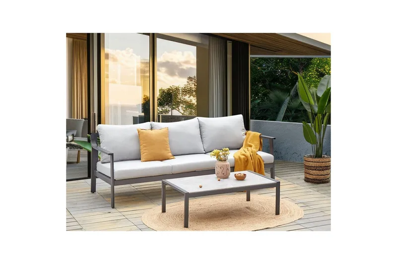 3-sitssoffa Beliani Kiato Grå/svart Light grey||Black - Puutarhakalusteet - Ulkosohva & puutarhapenkki - Puutarhasohva