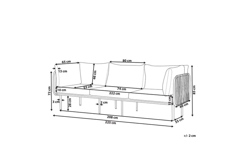 3-sitssoffa Beliani Senise Grey||White||Light wood - Puutarhakalusteet - Ulkosohva & puutarhapenkki - Puutarhasohva