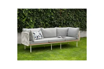 3-sitssoffa Beliani Senise Grey||White||Light wood - Puutarhakalusteet - Ulkosohva & puutarhapenkki - Puutarhasohva
