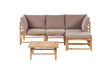 Hörnsoffa Beliani Cerreto Beige/ljust trä, 4-Sits Beige||Light wood - Puutarhakalusteet - Terassiryhmät - Oleskeluryhmät