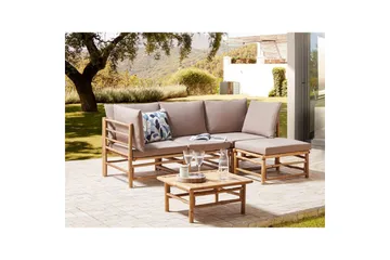 Hörnsoffa Beliani Cerreto Beige/ljust trä, 4-Sits Beige||Light wood - Puutarhakalusteet - Terassiryhmät - Oleskeluryhmät