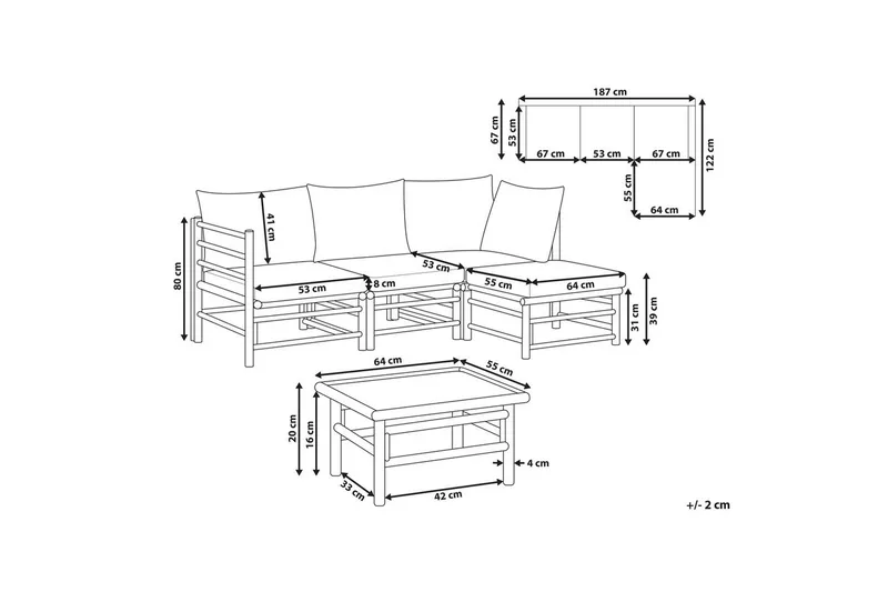 Hörnsoffa Beliani Cerreto Beige/ljust trä, 4-Sits White||Light wood - Puutarhakalusteet - Terassiryhmät - Oleskeluryhmät