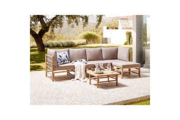 Hörnsoffa Beliani Cerreto Beige/ljust trä, 5-Sits Beige||Light wood - Puutarhakalusteet - Terassiryhmät - Oleskeluryhmät