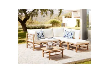 Hörnsoffa Beliani Cerreto Beige/ljust trä, 5-Sits White||Light wood - Puutarhakalusteet - Terassiryhmät - Oleskeluryhmät