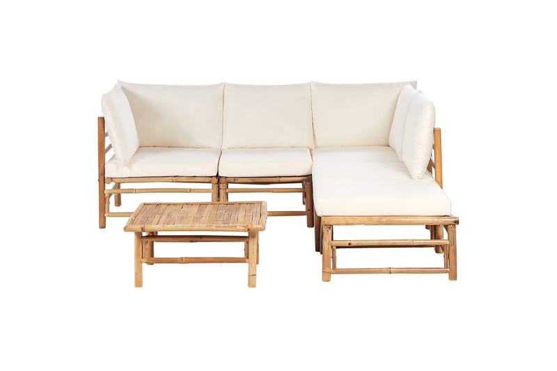 Hörnsoffa Beliani Cerreto Beige/ljust trä, 5-Sits White||Light wood