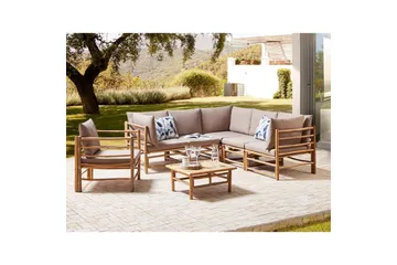 Hörnsoffa Beliani Cerreto Beige/ljust trä, 6-Sits Beige||Light wood - Puutarhakalusteet - Terassiryhmät - Oleskeluryhmät
