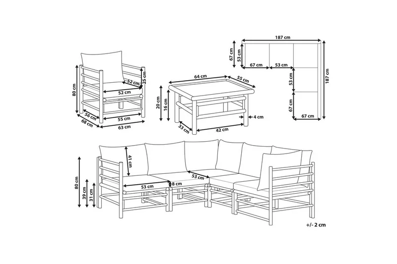 Hörnsoffa Beliani Cerreto Beige/ljust trä, 6-Sits White||Light wood - Puutarhakalusteet - Terassiryhmät - Oleskeluryhmät