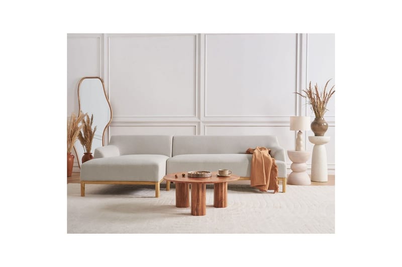 Hörnsoffa Beliani Sosjo Beige, ljust trä, Högervänd Beige||Light colored wood Left-faced - Huonekalut - Sohva - Kulmasohva - Kulmadivaanisohva