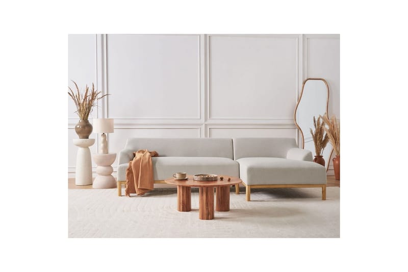 Hörnsoffa Beliani Sosjo Beige, ljust trä, Högervänd Beige||Light colored wood Right-faced - Huonekalut - Sohva - Kulmasohva - Kulmadivaanisohva