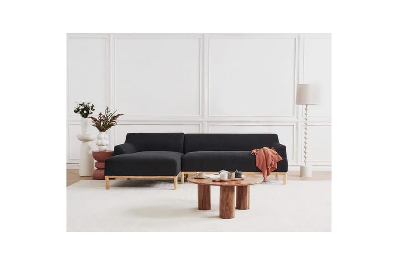 Hörnsoffa Beliani Sosjo Beige, ljust trä, Högervänd Black||Light colored wood Left-faced - Huonekalut - Sohva - Kulmasohva - Kulmadivaanisohva