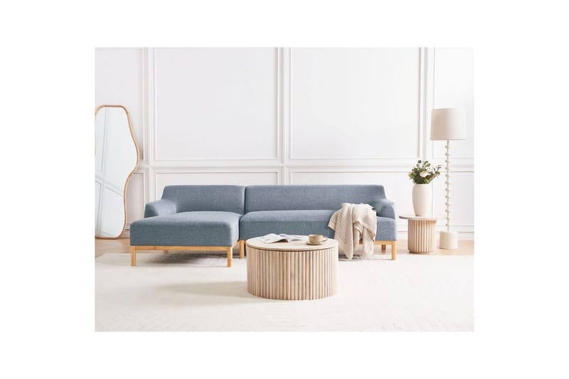 Hörnsoffa Beliani Sosjo Beige, ljust trä, Högervänd blue||Light colored wood Left-faced - Huonekalut - Sohva - Kulmasohva - Kulmadivaanisohva