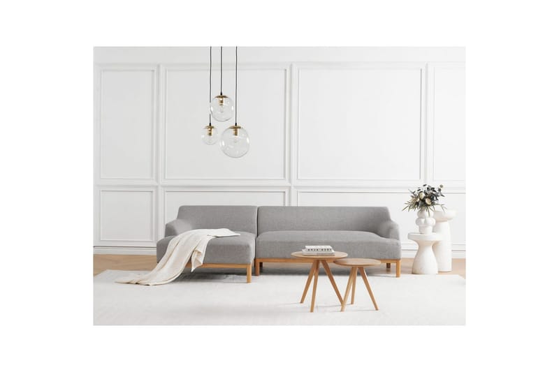 Hörnsoffa Beliani Sosjo Beige, ljust trä, Högervänd Grey||Light colored wood Left-faced - Huonekalut - Sohva - Kulmasohva - Kulmadivaanisohva