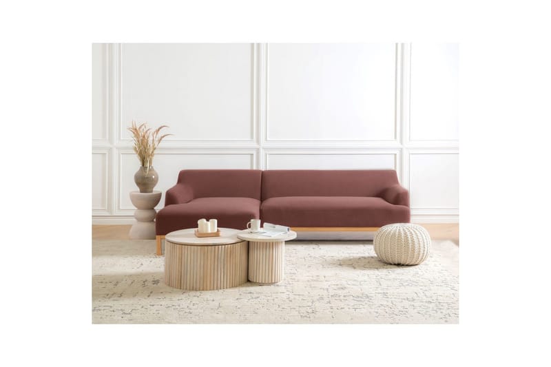 Hörnsoffa Beliani Sosjo Beige, ljust trä, Högervänd Red||Light colored wood Left-faced - Huonekalut - Sohva - Kulmasohva - Kulmadivaanisohva