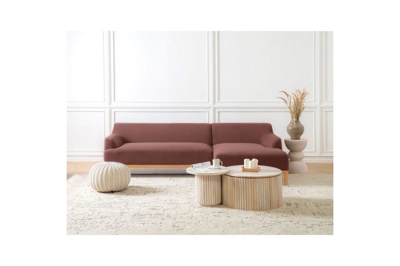 Hörnsoffa Beliani Sosjo Beige, ljust trä, Högervänd Red||Light colored wood Right-faced - Huonekalut - Sohva - Kulmasohva - Kulmadivaanisohva