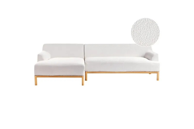 Hörnsoffa Beliani Sosjo Beige, ljust trä, Högervänd White||Light colored wood Left-faced - Huonekalut - Sohva - Kulmasohva - Kulmadivaanisohva