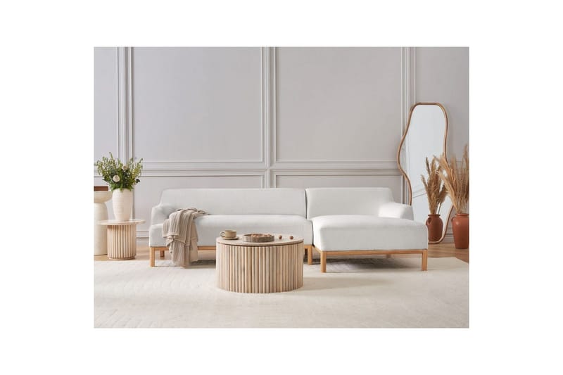 Hörnsoffa Beliani Sosjo Beige, ljust trä, Högervänd White||Light colored wood Right-faced - Huonekalut - Sohva - Kulmasohva - Kulmadivaanisohva