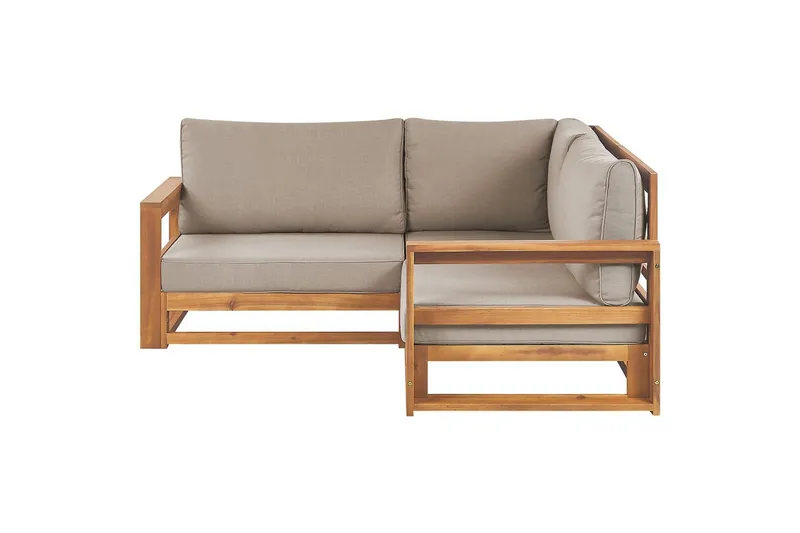 Hörnsoffa Beliani Timor Ljus trä/grått/beige, Ja Light wood||Grey||Beige - Puutarhakalusteet - Ulkosohva & puutarhapenkki - Puutarhasohva