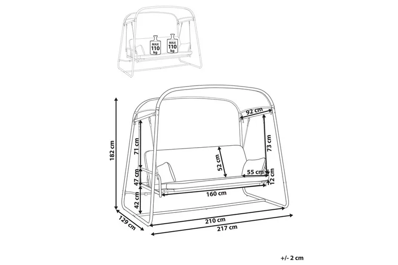 Keinu Marsciano - Vaaleanharmaa - Puutarhakalusteet - Ulkosohva & puutarhapenkki - Pihakeinu & puutarhakeinu