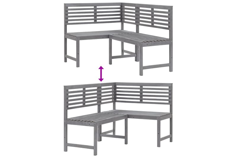 Kulmapenkki harmaa 140 cm täysi akaasiapuu - Harmaa - Puutarhapenkki & ulkopenkki