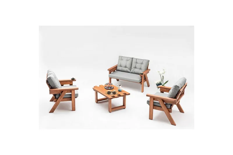 Puutarha Kahden istuttava Sohva Zaron Harmaa / Pähkinäpuu - Harmaa / Pähkinäpuu - Puutarhakalusteet - Ulkosohva & puutarhapenkki - Puutarhasohva