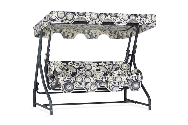 3:n ist Keinu Gowanda katoksella - Sininen / Valkoinen / Harmaa - Puutarhakalusteet - Ulkosohva & puutarhapenkki - Pihakeinu & puutarhakeinu