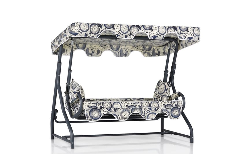 3:n ist Keinu Gowanda katoksella - Sininen / Valkoinen / Harmaa - Puutarhakalusteet - Ulkosohva & puutarhapenkki - Pihakeinu & puutarhakeinu