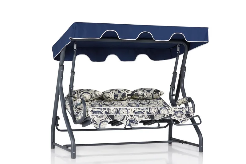 3:n ist Keinu Icterina katoksella - Sininen / Valkoinen / Harmaa - Puutarhakalusteet - Ulkosohva & puutarhapenkki - Pihakeinu & puutarhakeinu