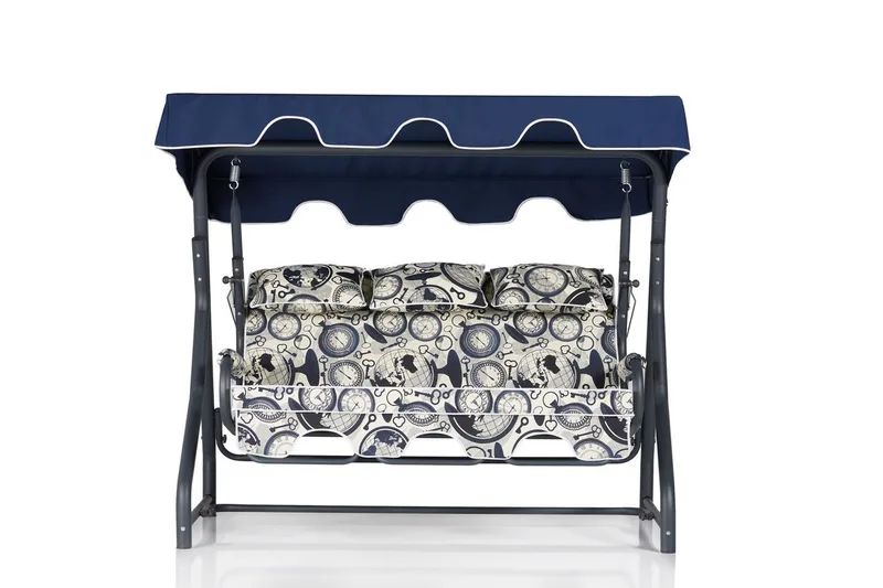 3:n ist Keinu Icterina katoksella - Sininen / Valkoinen / Harmaa - Puutarhakalusteet - Ulkosohva & puutarhapenkki - Pihakeinu & puutarhakeinu