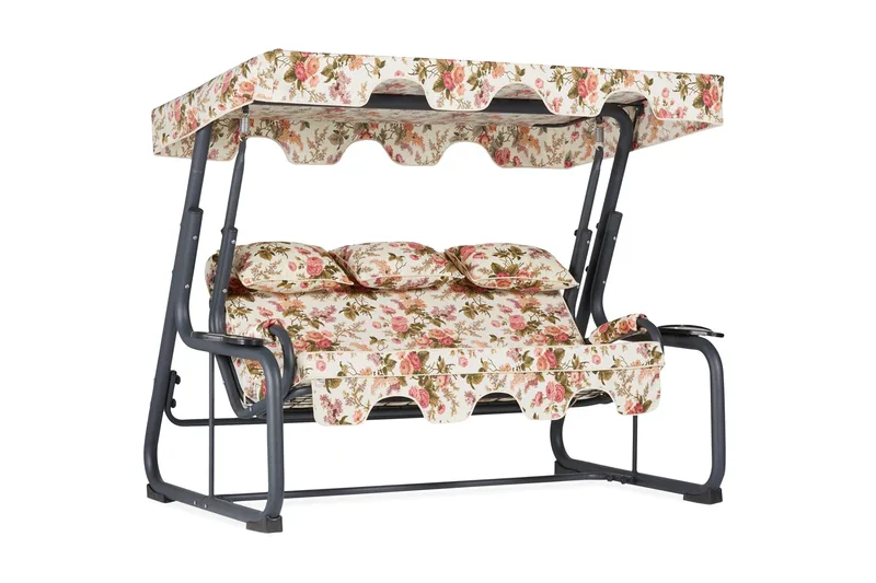 3:n ist Keinu Jaudling katosella - Kukkakuvio/Harmaa - Puutarhakalusteet - Ulkosohva & puutarhapenkki - Pihakeinu & puutarhakeinu