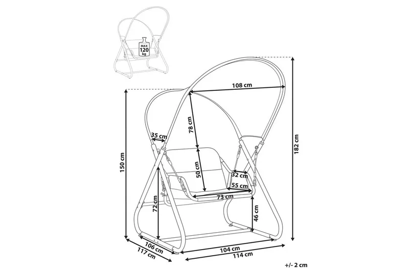 Puutarhakeinu Solagna - Vaaleanharmaa, 114x117x182 cm - Puutarhakalusteet - Ulkosohva & puutarhapenkki - Pihakeinu & puutarhakeinu - Riippusohva