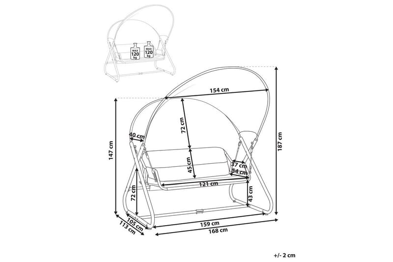 Puutarhakeinu Solagna - Vaaleanharmaa, 168x113x187 cm - Puutarhakalusteet - Ulkosohva & puutarhapenkki - Pihakeinu & puutarhakeinu - Riippusohva