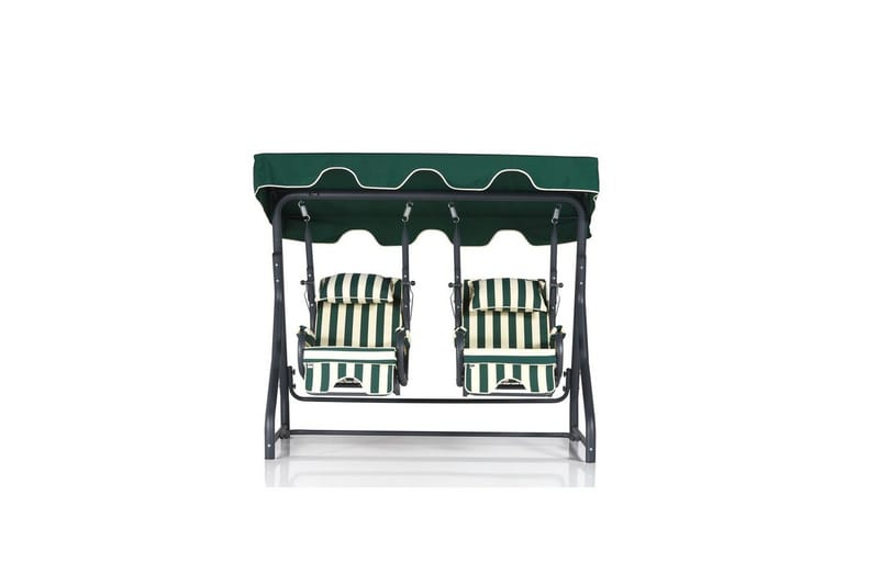 Puutarhan kaksinkertainen keinutuoli Bhika Valkoinen / Vihreä / Musta, Valkoinen / Vihreä / Musta