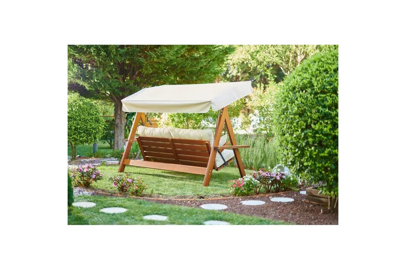 Puutarhan kolmoiskeinutuoli Hazim Luonnollinen / Beige - Luonnollinen/Beige - Puutarhakalusteet - Ulkosohva & puutarhapenkki - Pihakeinu & puutarhakeinu - Riippusohva