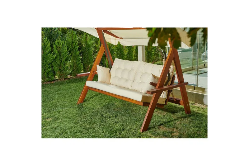 Puutarhan kolmoiskeinutuoli Hazim Luonnollinen / Beige - Luonnollinen/Beige - Puutarhakalusteet - Ulkosohva & puutarhapenkki - Pihakeinu & puutarhakeinu - Riippusohva