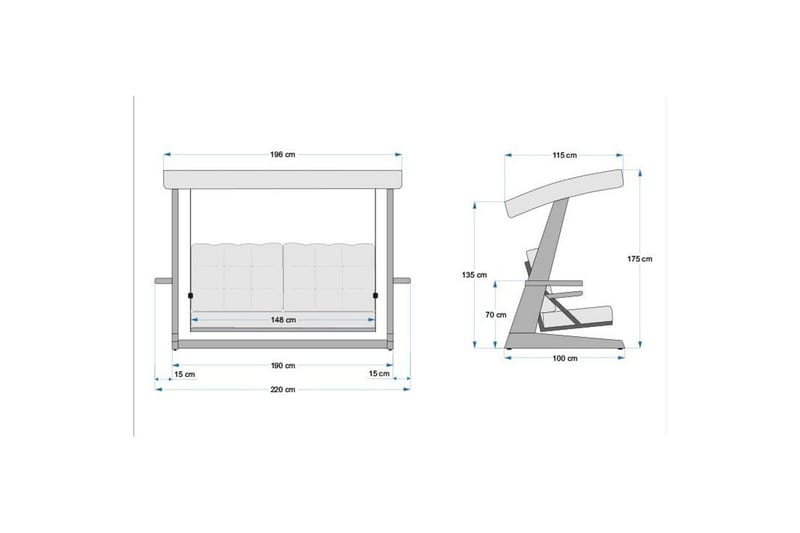 Puutarhan kolmoiskeinutuoli Viva Antrasiitti - Antrasiitti, 220 x 100 x 175 cm - Puutarhakalusteet - Ulkosohva & puutarhapenkki - Pihakeinu & puutarhakeinu - Riippusohva